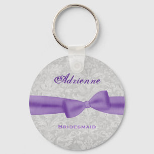 Brautjungfern-Lavendel-lila Bogen-Silber-Damast Schlüsselanhänger