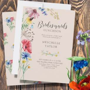 Brautjungfern-Lunch im Landhausstil mit Wildblumen Einladung