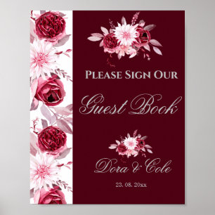 Brautjungfern-Rosa-Burgunder-Hochzeitsgästebuchpla Poster