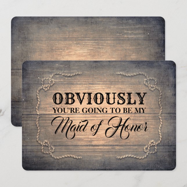 Brautjungfern-/Trauzeugin-lustiges rustikales Holz Einladung (Vorne/Hinten)