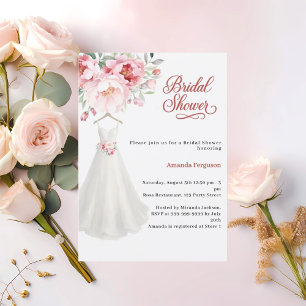 Brautjungfernparty Brautkleid rosa Blumen Einladung
