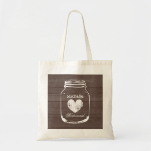 Brautjungferntasche aus Holz und Mason-Glas für di Tragetasche