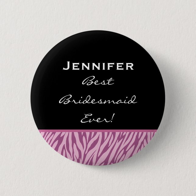 Brautjungferrosa Zebra-individueller Name Button (Vorderseite)