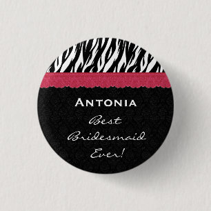 BrautjungferSchwarz-weißer roter Zebra V7 Button
