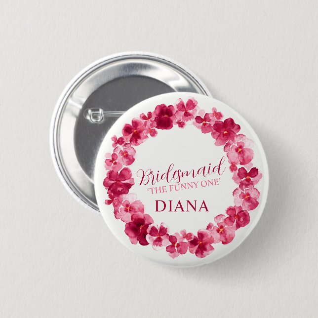 Brautjungfrau Hochzeitspaare rosa Blume Brauch Button (Vorne & Hinten)