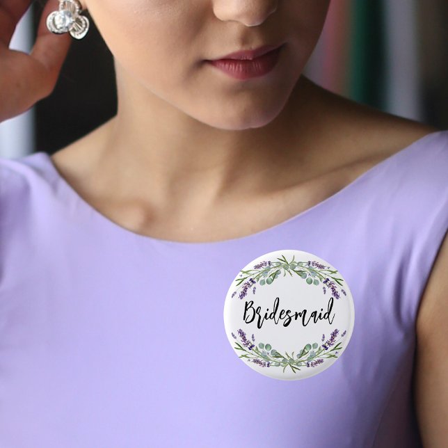 Brautjungfrau Violett Eukalyptus Hochzeit Button (Von Creator hochgeladen)