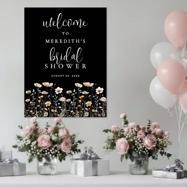 Brautjunggesellinnenabschied mit schwarzen Wildblu Poster (Black Wildflower Bridal Shower Poster )