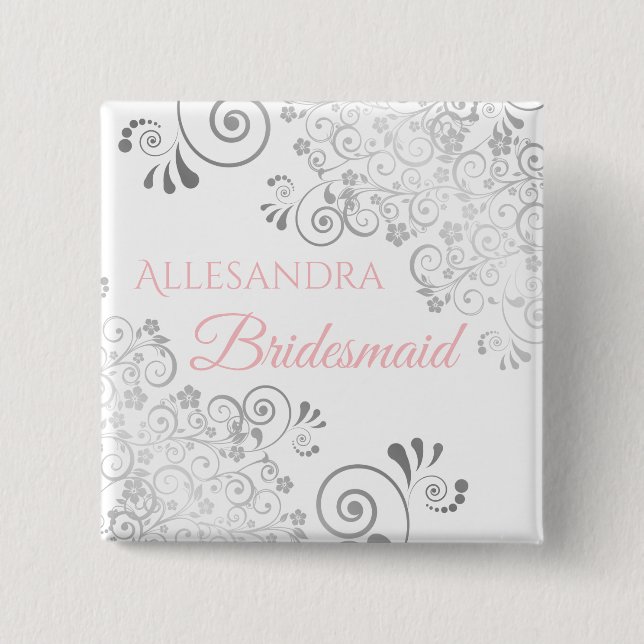 Brautjungname Tag Pink & Gray Button (Vorderseite)