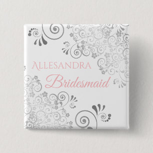 Brautjungname Tag Pink & Gray Button
