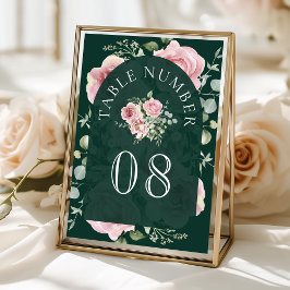 Brautkleid Blassrosa Floral Eukalyptus Smaragdgrün Tischnummer