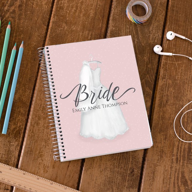 Brautkleid Hochzeitfarbe Rosa Notizblock (Simple Bride notebook with elegant bridal gown. )