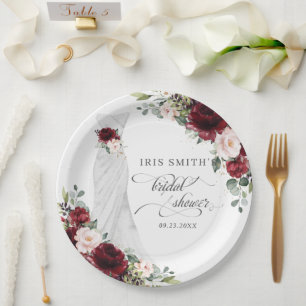 Brautkleid Hochzeitskleid Burgunderrot Floral Brau Pappteller