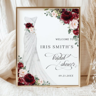 Brautkleid Hochzeitskleid Burgunderrot Floral Brau Poster
