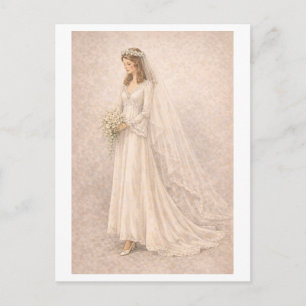 Brautkleid im Stil der 1970er Jahre Postkarte