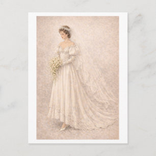 Brautkleid im Vintage-Stil der 1980er Jahre Postkarte