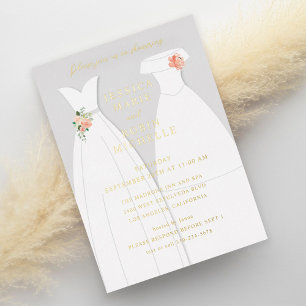 Brautkleid Lesben-Paare Hochzeitsdusche Zwei Bräut Folieneinladung