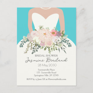 Brautkleid mit Blumenstrauß Brautparty  Postkarte