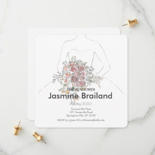 Brautkleid mit Blumenstrauß Brautparty Save The Date