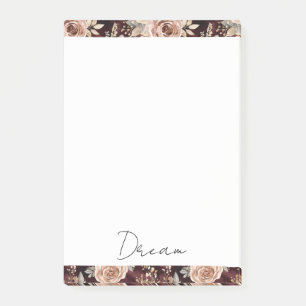 Brautkleid mit burgunderrotem Floral-Blush Post-it Klebezettel