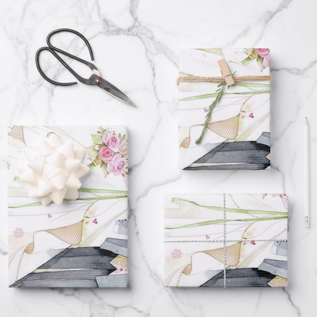 Brautkleid und Hochzeitskleid Geschenkpapier Set (Vorderseite)