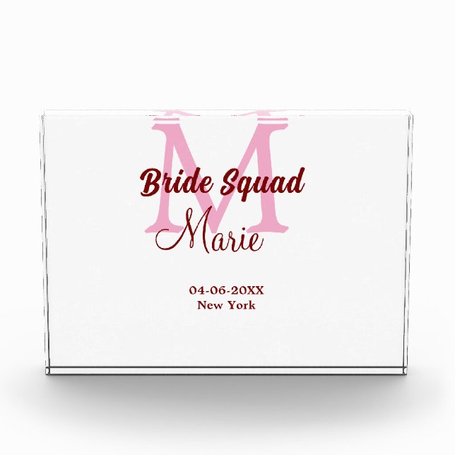 Brautkommando hinzufügen Name Monogramm Brautjungf Fotoblock (Vorderseite)