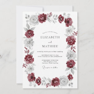 Brautkranz aus dunkelroten Rosen zur Hochzeit Einladung