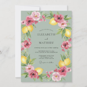 Brautkranz aus rosa Zitronen Hochzeit Einladung