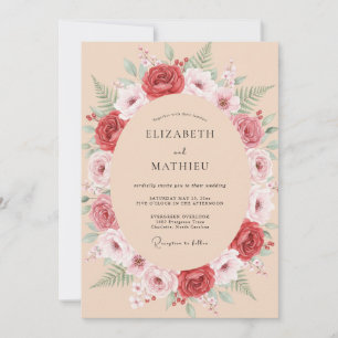 Brautkranz aus roten Rosen zur Hochzeit Einladung