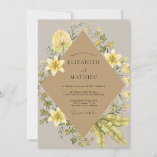 Brautkranz aus Taupe Champagner Gold Hochzeit Einladung