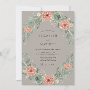 Brautkranz Hochzeit in Taupe Blush Pfirsich Einladung