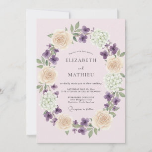 Brautkranz in Rosa und Violett Hochzeit Einladung