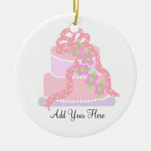 Brautkuchen mit rosa Band Keramikornament