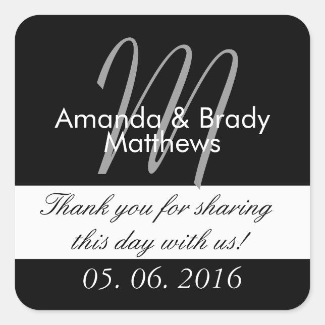 Brautmittel Monogramm M Gefälligkeitsaufkleber Quadratischer Aufkleber (Vorderseite)