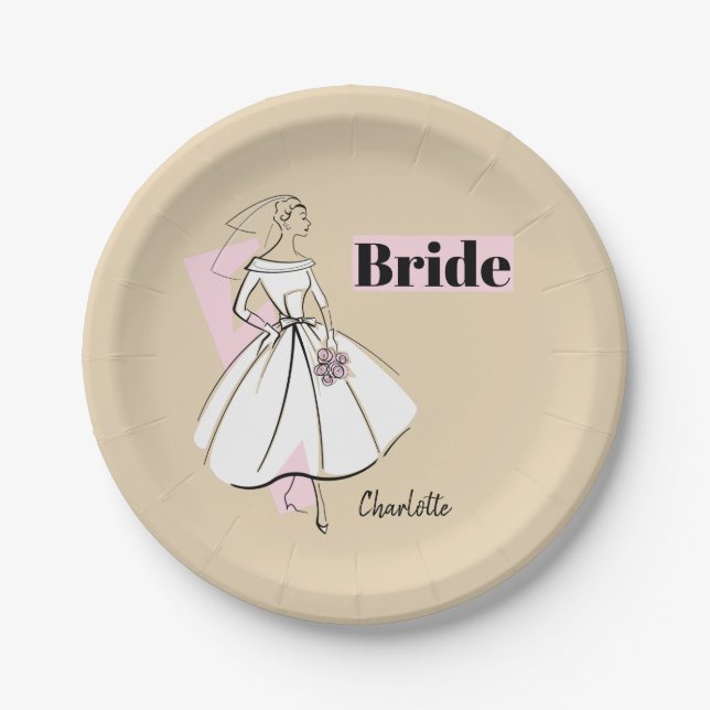 Brautmode Neutrale Braut Name Pappteller (Vorderseite)