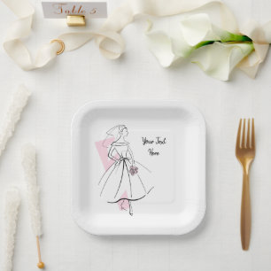 Brautmode Pink Text Quadrat Pappteller