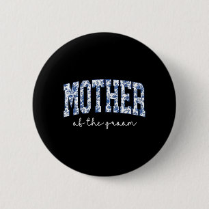 Brautmutter Blaues Blumen-Toile Übereinstimmend Button
