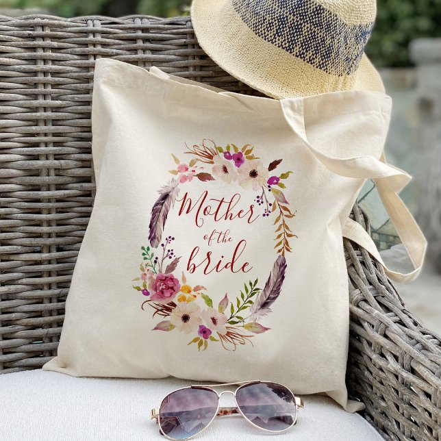 Brautmutter Boho Wasserfarbe Blumenkranz Tragetasche (Von Creator hochgeladen)