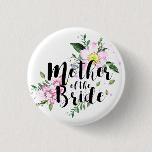 Brautmutter Rosa Florale Wasserfarben Hochzeit Button