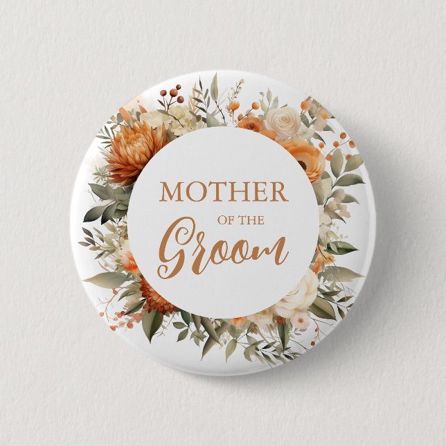 Brautmutter Verbranntes Orange Herbstflorales Button (Vorderseite)