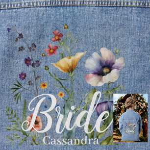 Brautname Wilde Blume Wasserfarben Blumenhochzeit Jeansjacke