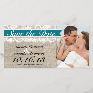 Brautpaar-Ankündigung im Spitzen- und Jute-Look - Save The Date