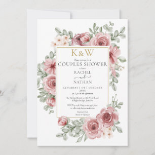 Brautpaar-Dusche im Dusty Rose Blumen-Gold-Monogra Einladung