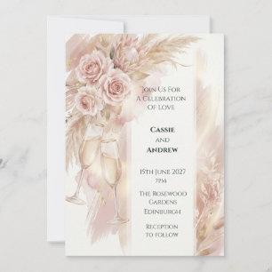 Brautpaar-Einladung mit Blush-Rose und Pampasgras Einladung