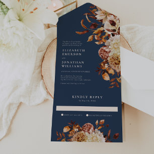 Brautpaar-Einladung mit Navy-Blumenmuster All In One Einladung