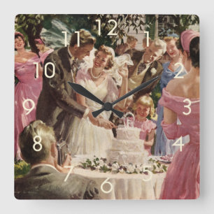 Brautpaar Hochzeit Frischvermählte schneiden die H Quadratische Wanduhr