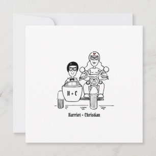 Brautpaar-Hochzeit mit maßgeschneidertem Motorrad  Einladung