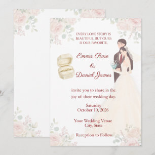 Brautpaar-Hochzeitseinladung Blush Rose Einladung
