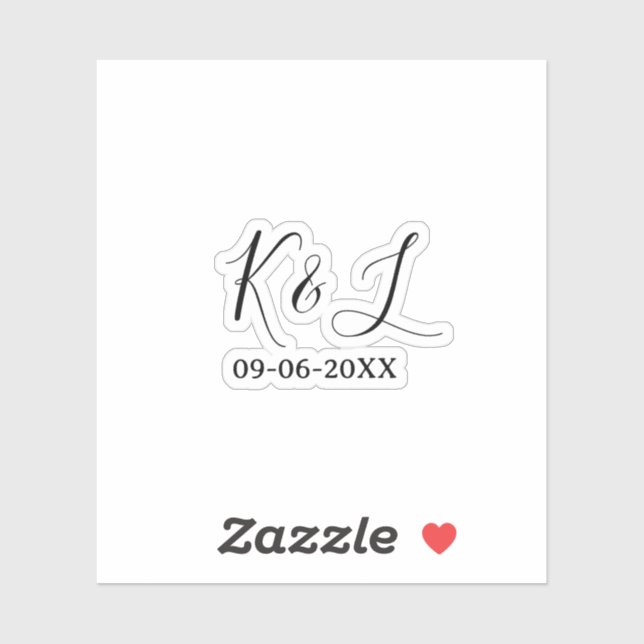 Brautpaar Name Buchstabe Datum rote Pastell Hinter Aufkleber (Blatt)