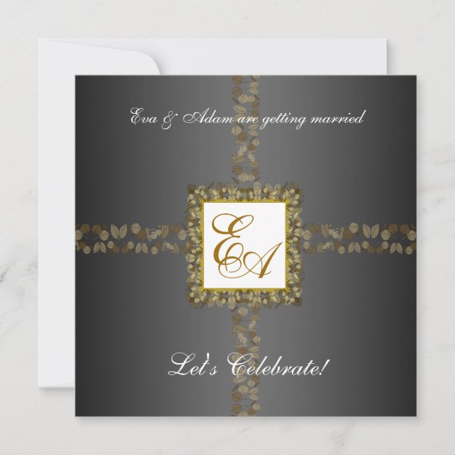 Brautpaare Dusche Einladung Grau Gold Leaf (Vorderseite)