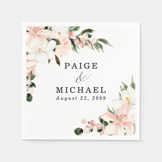 Brautpaare in Rosa und Weiß Serviette (Vorderseite)